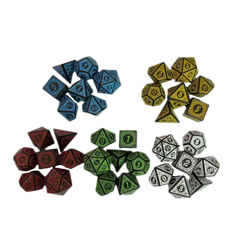 Retro Kleuren Acryl Rpg Bulk Dobbelstenen 7 Stuks Per Set Dobbelstenen Gamen Veelvlak Dnd Plastic Dobbelstenen Sets