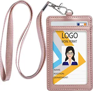 PU皮革证书包带颈带徽章信用卡夹男女防水透明身份证员工夹