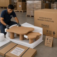 Ensemble de tables basses gigognes extensibles en bois massif avec logo personnalisé, forme organique, 2 pièces, pieds cylindriques contemporains en forme de nuage pour salon