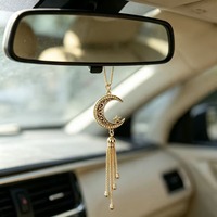Pendentif de rétroviseur intérieur de voiture en alliage de zinc, style religieux d'Asie du Sud-Est, design chinois, lune et étoiles