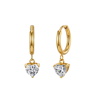 Boucles d'oreilles pendantes exquises et séduisantes, faites à la main, plaquées or, en acier inoxydable 316, pour femmes, avec pendentif cœur en zircone cubique AAAAAA