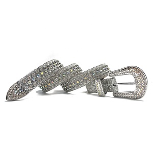 Western Sparkle Bling Bling Strass <span class=keywords><strong>Ceinture</strong></span> Grande Boucle Coloré <span class=keywords><strong>Argent</strong></span> Cristal Clouté <span class=keywords><strong>Ceinture</strong></span> En Cuir Hommes <span class=keywords><strong>et</strong></span> Femmes - Product Image 3