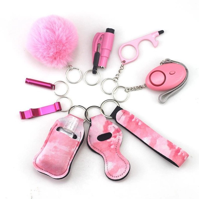 Multi Functional 9 Pcs Self Defense Keychain Key Ring Portable Personal Safety Tool Self Defense Supplies
