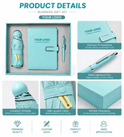 Coffret Cadeau d'Affaires 2026 Personnalisé : Carnet A5 en Cuir Bleu et Stylo avec Parapluie – Idéal pour Cadeau d'Entreprise