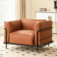 Fauteuil d'appoint moderne en cuir pour salon, avec pieds de support en acier au carbone massif, siège élégant idéal pour la maison