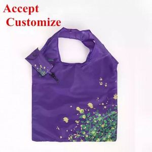 Reusable Foldable Light Weight Custom Logo Durable Eco Friendly <b>Folding</b> Supermarket Polyester Grocery Bags for Shopping - Product Image 5