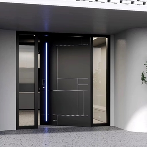 Porte d'entrée principale extérieure 2026 en aluminium moulé, pivotante en acier avec lumière latérale bleue, pour entrée sécurisée - Product Image 4