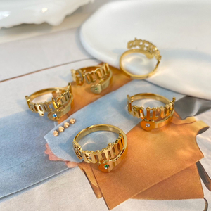 Nueva letra abierta retro <span class=keywords><strong>amor</strong></span> circón incrustaciones de acero inoxidable chapado en oro doce conjunto anillo joyería ajustable - Product Image 4