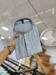 Kurta Tradicional de Moda para Hombre, con Pedrería y Piel Sintética, Largo hasta la Rodilla, para Bodas y Fiestas, con Conjunto de Pijama Blanco - Product Image 3