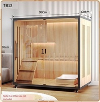 Villa pour chat de luxe de haute qualité, maison extérieure pour animaux de compagnie avec porche, style moderne solide, porte en verre et en bois pour chats