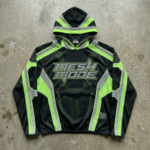 Hoodie technique pour <span class=keywords><strong>homme</strong></span> au design exclusif, noir et vert néon, avec empiècements en <span class=keywords><strong>maille</strong></span>, bandes réfléchissantes et manches longues - Product Image 1