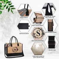 Qetesh Vente en gros Sac fourre-tout en jute à la mode et 2 sacs de maquillage avec fermeture éclair Sacs à provisions portables personnalisés avec logo personnalisé