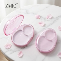 Boîtier compact vide pour fard à joues, double compartiment, ovale, rose transparent, pour marque privée, emballage cosmétique pour poudre illuminatrice