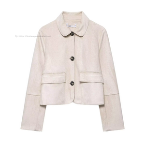 New Women's Long Sleeve Chic <b>Suede</b> Effect Short Fashion - Product Image 4