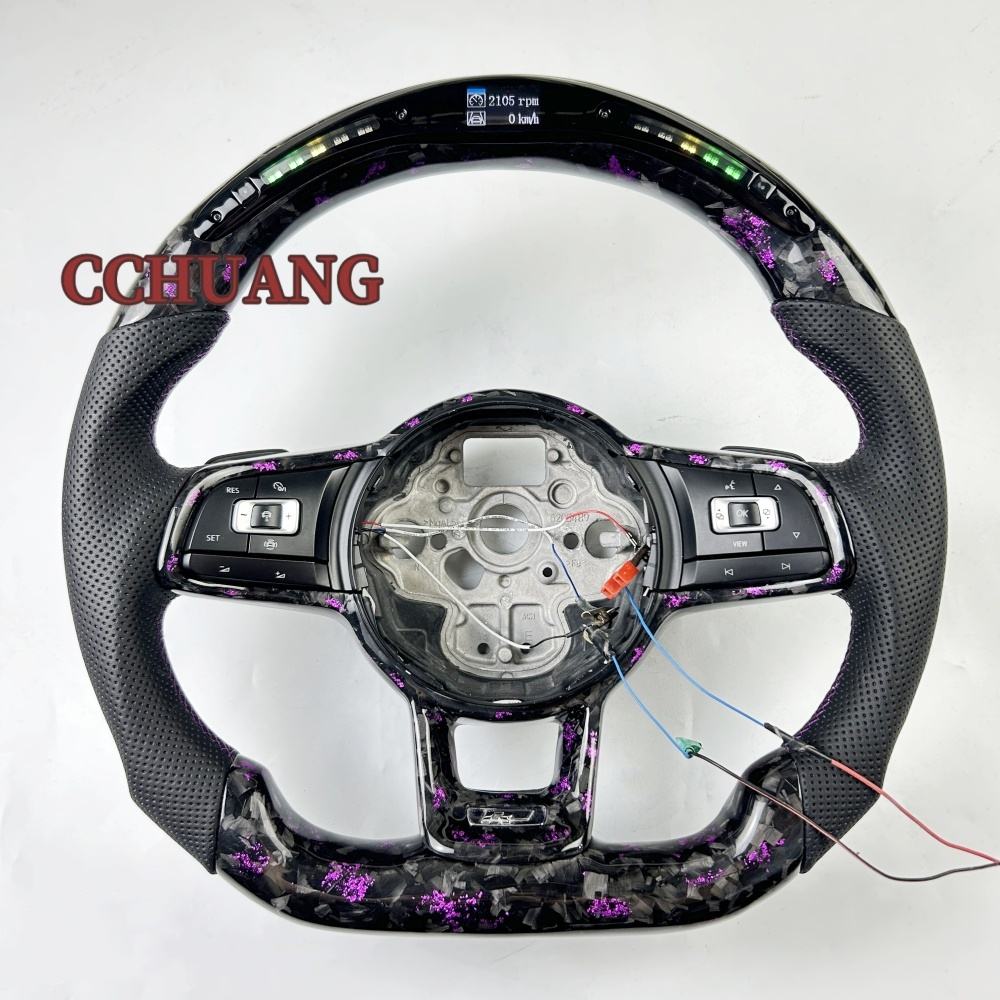 LED púrpura forjado volante de fibra de carbono