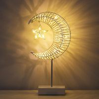 Lampe de table étoile de Noël Ramadan, forme arbre lunaire, artisanat en rotin, veilleuse à piles, lumière chaude pour chevet, décoration Aïd Moubarak