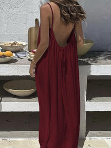 Robe longue décontractée pour femme à bretelles spaghetti et dos ouvert avec détail de nouage, idéale pour la plage et les vacances - Sehe Fashion - Product Image 6