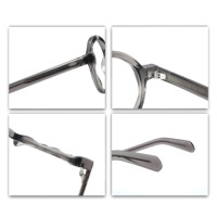 Lunettes de vue rétro rondes à rivets, monture avant au design asymétrique, monture optique en acétate gris transparent de haute qualité, logo personnalisé