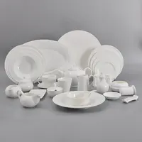 Оптовая продажа белый обеденный стол наборы китайская тарелка посуда отель костяного фарфора обеденный набор посуда