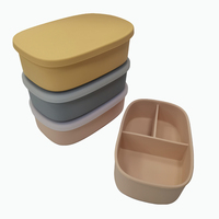 Boîte à lunch réutilisable en silicone à 3 compartiments, étanche, avec couvercle assorti, compatible micro-ondes, contenant alimentaire divisé