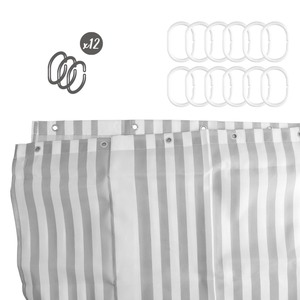 Tenda da doccia a righe bianche 180x200 cm. Impermeabile - Product Image 6