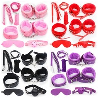 Ensemble de Bondage BDSM 7 Pièces avec Menottes et Contraintes de Cheville, Fouet, Corde, Baillon et Bandeau, Kit Fétichiste en Cuir pour Jeux de Couples