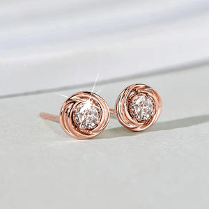Orecchini a lobo da donna in oro rosa con diamanti taglio brillante rotondo colore G naturali, gioielli minimalisti per tutti i giorni - Product Image 6