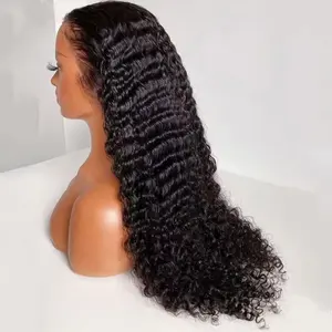 Hd parrucca frontale in pizzo con onda profonda brasiliana parrucche capelli umani a 150% densità vergine per donne nere trasparente in pizzo svizzero