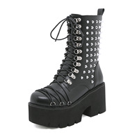 Bottines à talon compensé en cuir verni noir personnalisées avec logo CHENO pour femmes
