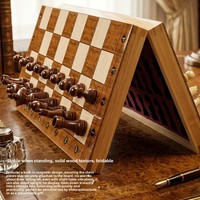 Jeu d'échecs en bois massif 39*39cm, pièces magnétiques pliables, grand plateau en pin, échiquier pliable, cadeaux éducatifs d'intérieur