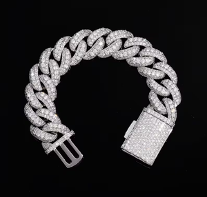 Full <b>Iced</b> <b>Out</b> Hip Hop 15mm Big Vvs Moissanite Bracelet 925 Sterling Silver Sparkling Cuban Link Bracelet - Product Image 3