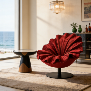 Poltrona Moderna a Forma di Petalo, Sedia Girevole di Design a Fiore, Seduta in Tessuto per Salotto, Hotel, Villa e Tempo Libero - Product Image 3