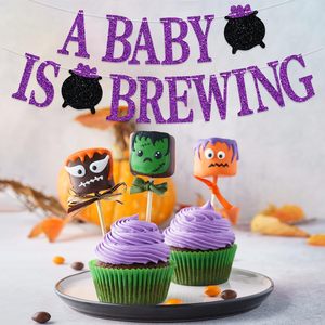 Striscione 'Un Bambino Sta Nascendo', Decorazioni per Baby Shower, Sfondo per Rivelazione del Sesso, Decorazioni a Tema Halloween per Festa di Benvenuto Bambino o Bambina - Product Image 3