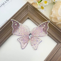 Accessoires de cheveux et bijoux DIY en strass 3D double couche, motifs papillon élégant, fleur de chaussure en cristal, breloques pour Crocs et patchs vestimentaires