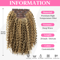 Extensions de cheveux synthétiques à clipser, longues et ondulées, effet vague d'eau, sans couture, résistantes à la chaleur, en fibre haute température, 20 pouces, vente en gros
