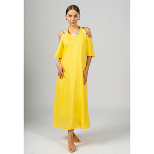 Vestido Giallo Maxi con Mangas Recortadas - Product Image 2