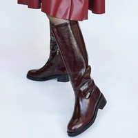 Bottes hautes plissées rétro françaises pour femmes, en cuir véritable, avec doublure en fourrure, coupe ajustée, style décontracté