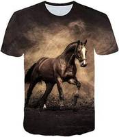 Camiseta unisex vintage con estampado 3D de caballo, camiseta informal de manga corta con diseño de animales