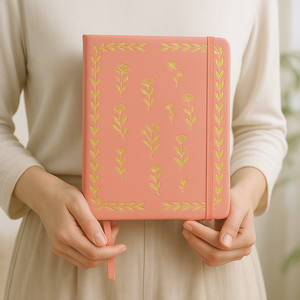 Cuaderno de Cuero PU Rosa Coral de 160 g/m² con Tapa Dura y Lámina Dorada, Cuaderno A5 con Doble Cinta - Product Image 3