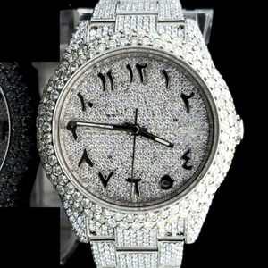 Reloj de Lujo para Hombre con Esfera Redonda de Moissanita VVS1, Cristal Engastado, Cierre de Pulsera de Acero Inoxidable, Resistencia al Agua de 10 Bares - Product Image 1