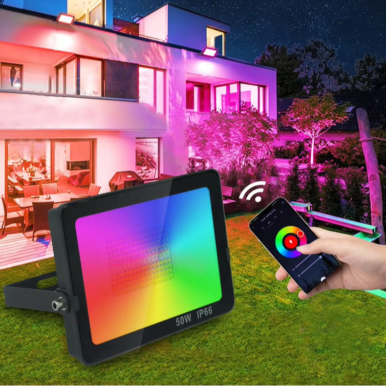 Smart IP65 WiFi RGB LED Flood Light Multicolor Projector APP Control Aluminum 120 Beam Angle 12V/24V Garden Outdoor Lighting