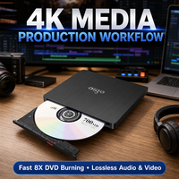 Lecteur DVD externe USB OEM ODM avec port d'alimentation supplémentaire, graveur de CD/DVD haute vitesse 8X 24X pour ordinateur portable PC Mac, vente en gros