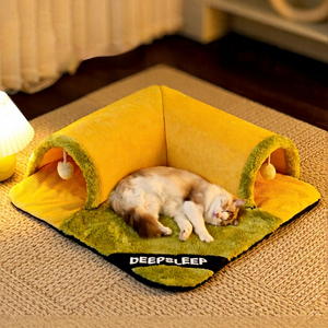 Cama Túnel Integrada para Gatos con Juguete, Cálida y Acolchada, para Otoño, para Jugar y Dormir - Product Image 1