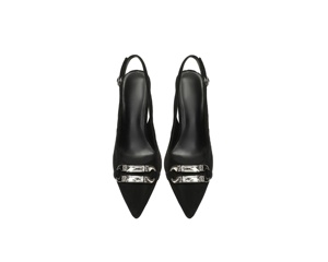 Escarpins élégants classiques en daim noir à bride arrière avec boucle en cristal, bout pointu, <span class=keywords><strong>talon</strong></span> aiguille, confort et tendance mode été automne - Product Image 3