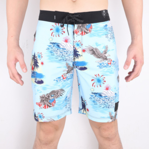 Shorts de Baño para Hombre de Secado Rápido con Estampado de Águila, Cintura con Cordón Ajustable, Shorts de Playa Casuales, Azul Claro con Diseño Estampado - Product Image 2