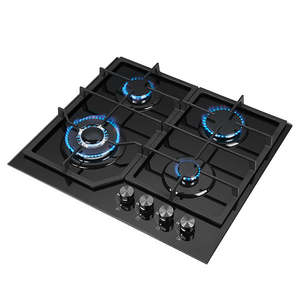 Vente flash <span class=keywords><strong>Plaque</strong></span> de cuisson à gaz encastrable 4 brûleurs en acier inoxydable avec panneau en verre trempé et allumage électronique Brûleur noir - Product Image 1