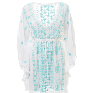 Lavish Elegant Women Straight Short Sleeve Cool Summer Eco-Friendly Breathable High-grade Tassel Lace Hem <b>Kaftan</b> Bohemian Floral - Product Image 1