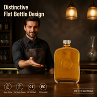 Botella de Vidrio Rectangular Plana para Bebidas con Tapón Transparente, para Exhibición en Bares Domésticos, Proveedor Mayorista OEM