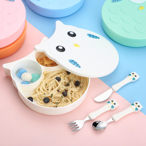 Creative <strong>Childrens</strong> Knife Fork Spoon Set Featuring Cartoon Owl Designconvenient <strong>Cutlery</strong> Divided Compartments Cute - Product Image 2