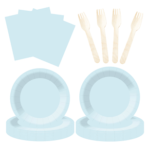 DAMAI - Juego de Vajilla Desechable de Papel Color Azul Cielo para Fiestas, Platos de Papel de 7 y 9 Pulgadas, Vasos de Papel y Servilletas - Product Image 4